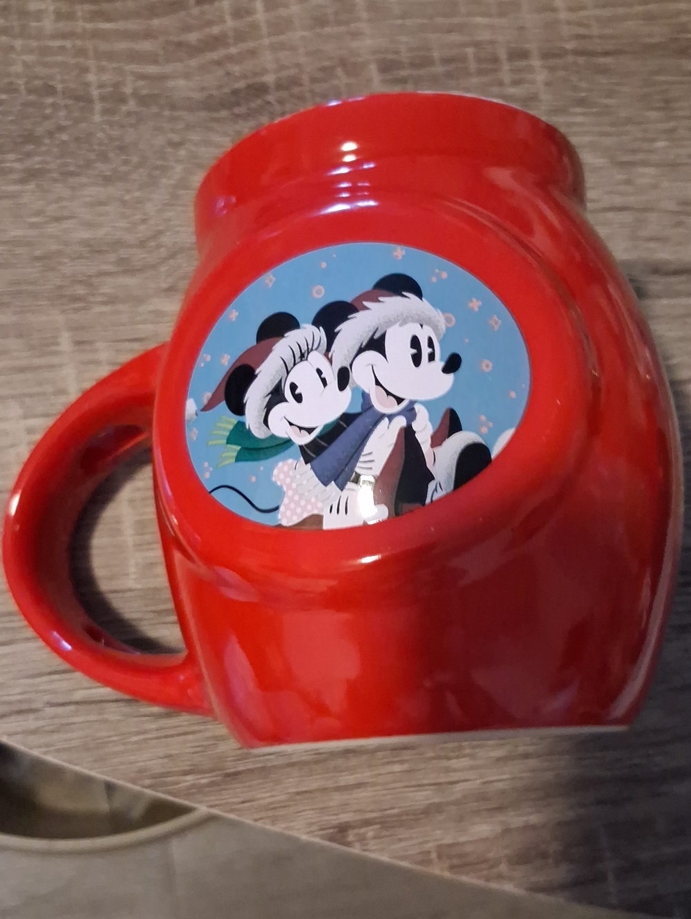 Disney 2018 Red Ceramic Mug with Mickey & Minnie Holiday Illustration